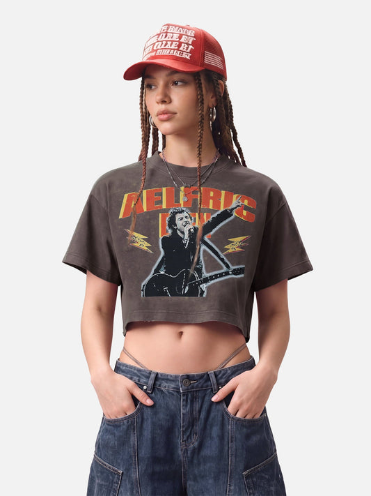 Aelfric Eden Washed Cropped Rock Print Tee