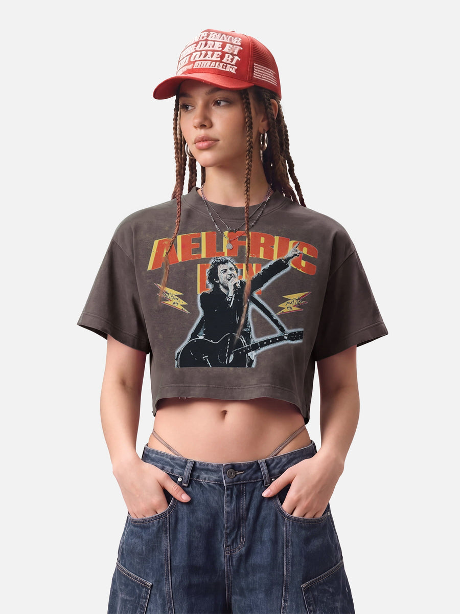 Aelfric Eden Washed Cropped Rock Print Tee